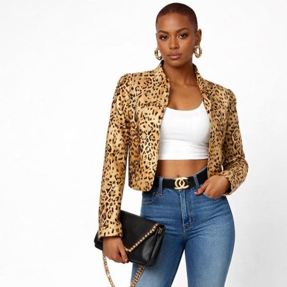 Cheetah Print Leather Jacket NWOT